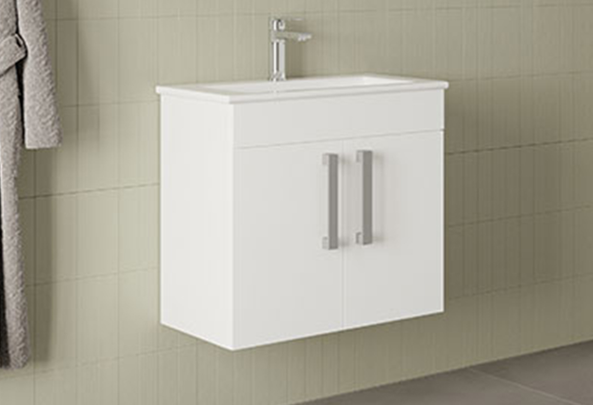 Απεικονίζεται ο πάγκος και ο νιπτήρας του επίπλου μπάνιου